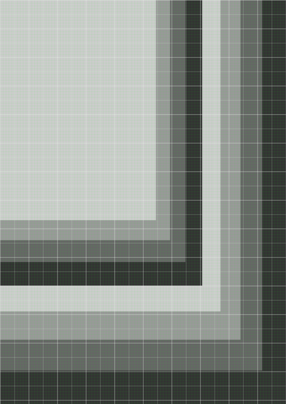 Size comparison of DIN paper formats A, B, C, D with grid