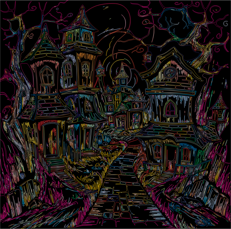Haunted Houses By Linnaea Mallette Vectorized Prismatic Line Art