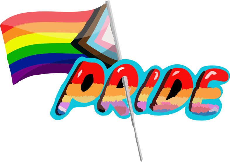 Pride text with LGBT pride rainbow flag 