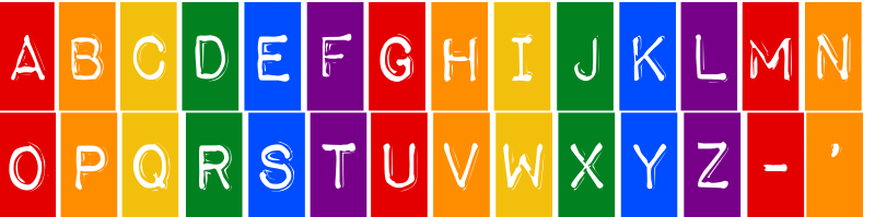A-Z alphabet rainbow text