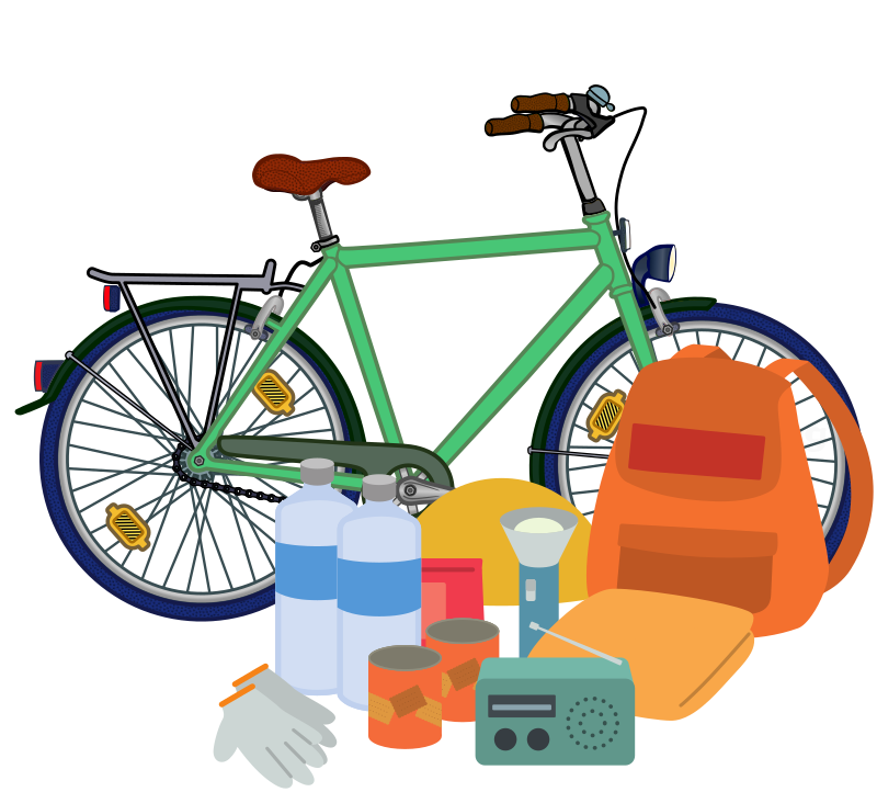 Emergency kit with a bicycle