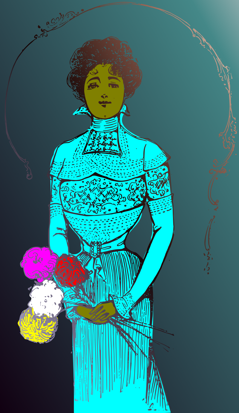 Lady in Blue with Flowers
