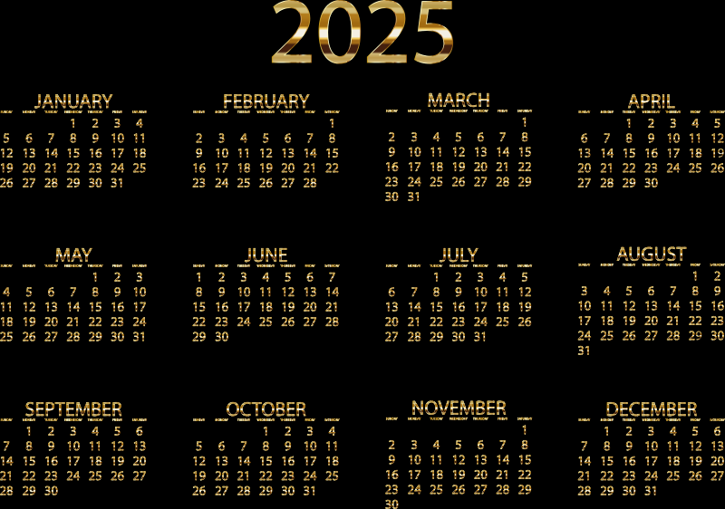 2025 Calendar Gold