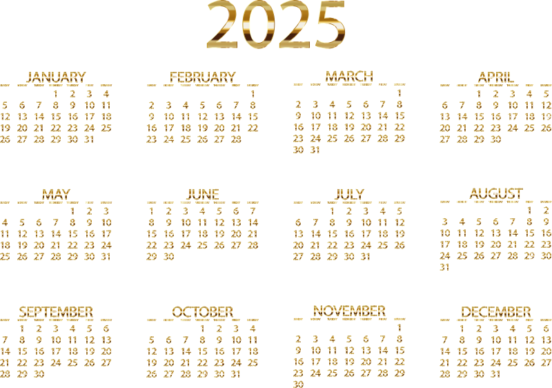 2025 Calendar Gold No BG
