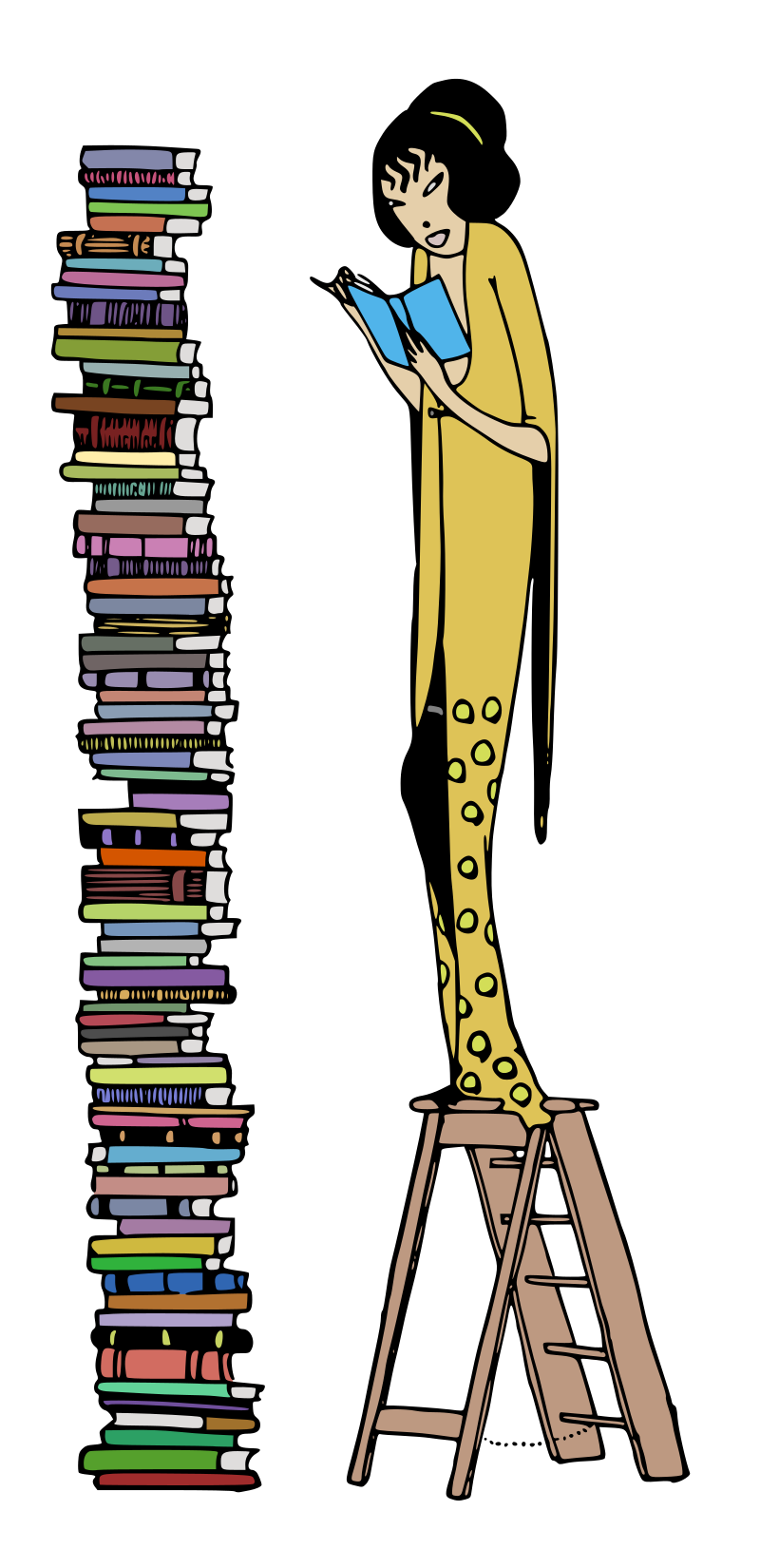 Lady and Stack of Books - Colour Remix