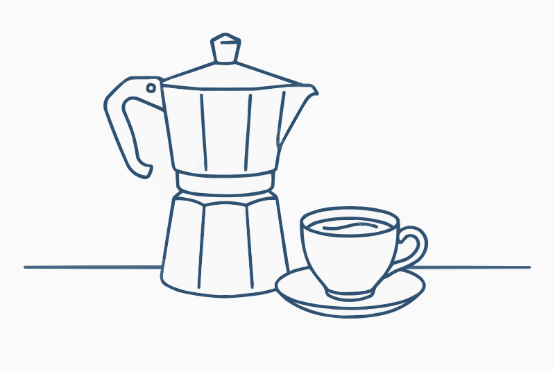 Moka pot and coffee cup
