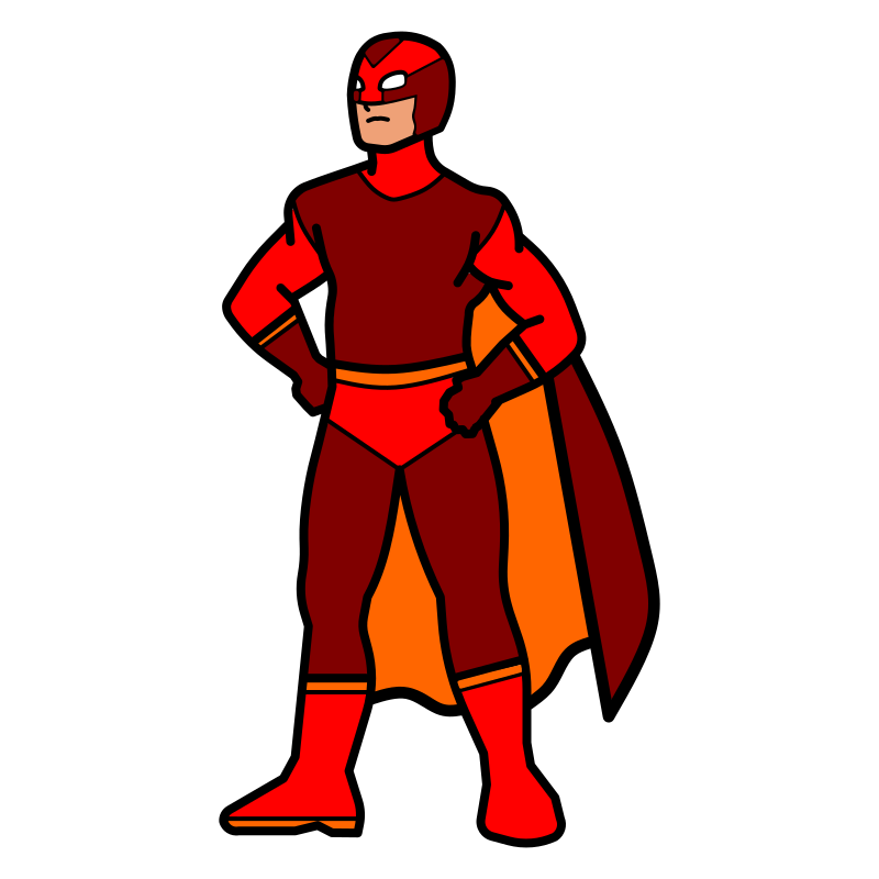 Cartoon Superhero in Red Cape Standing Tall