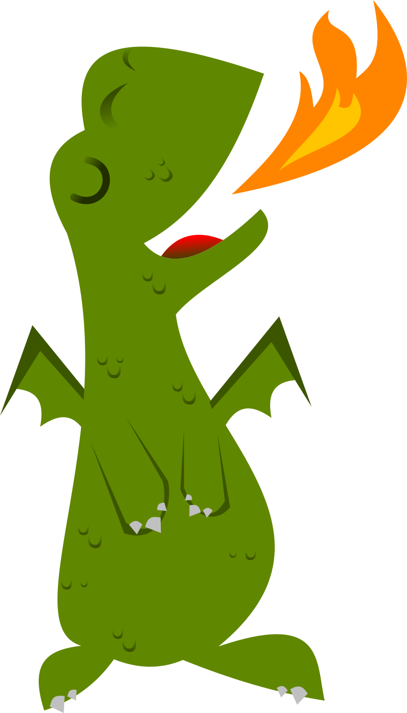 Happy Cute Green Dragon Spewing Fire Flame