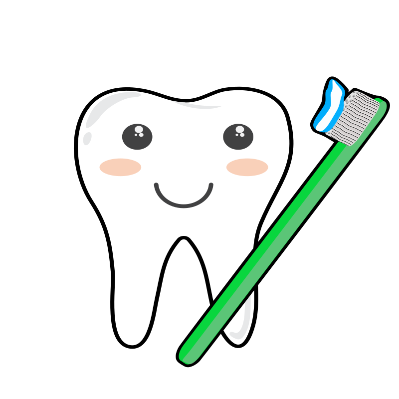 Cute Anthropomorphic Tooth with Toothbrush