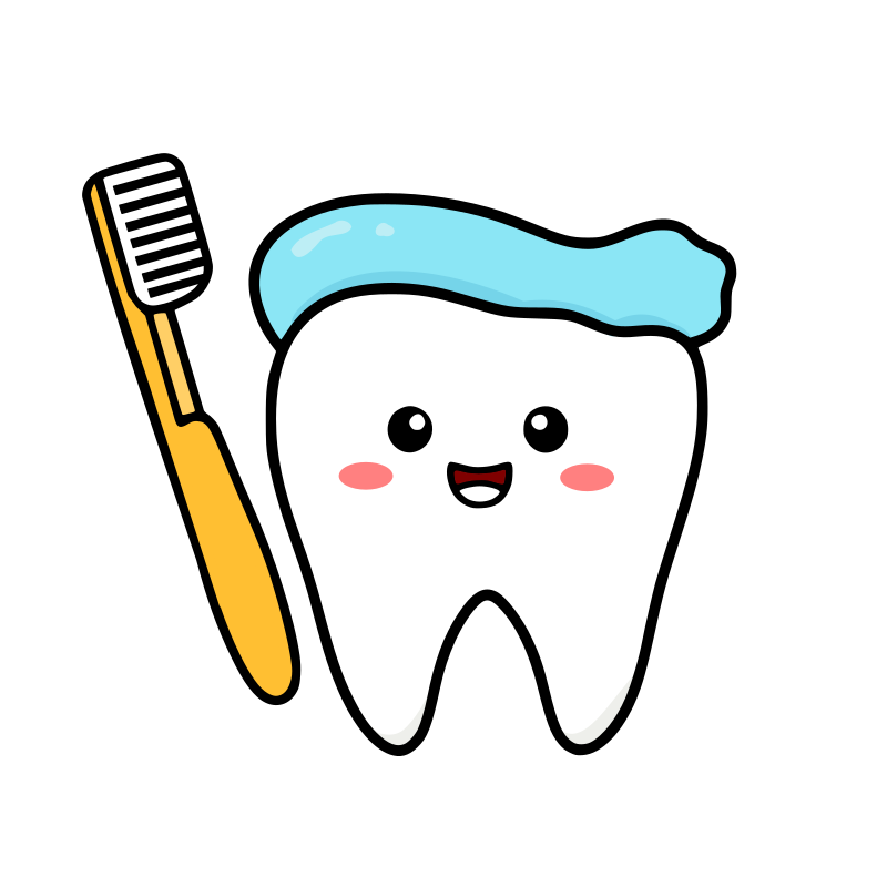 Cute Anthropomorphic Tooth with Toothbrush