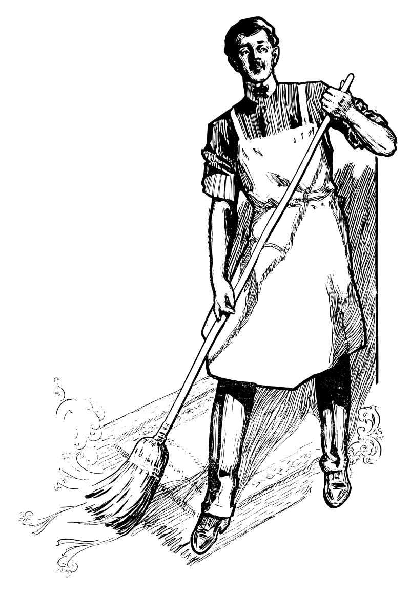 Man Sweeping and Looking Up