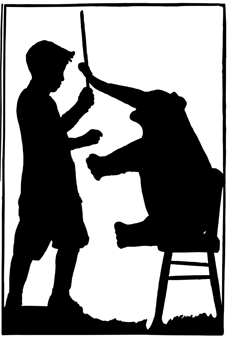 Silhouette of a Boy and a Baby Elephant