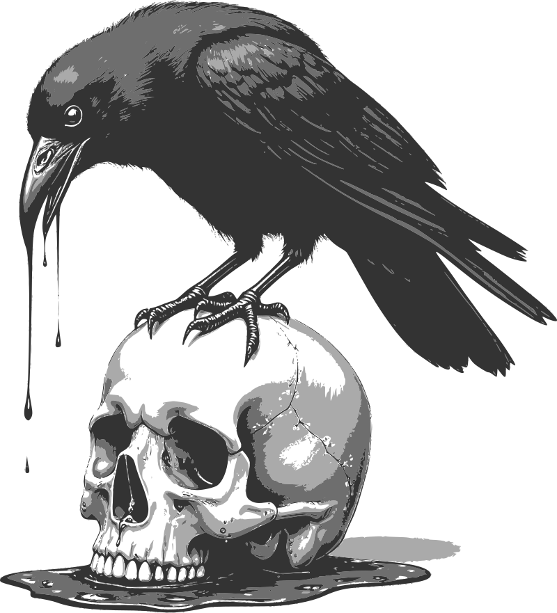 Raven on skull