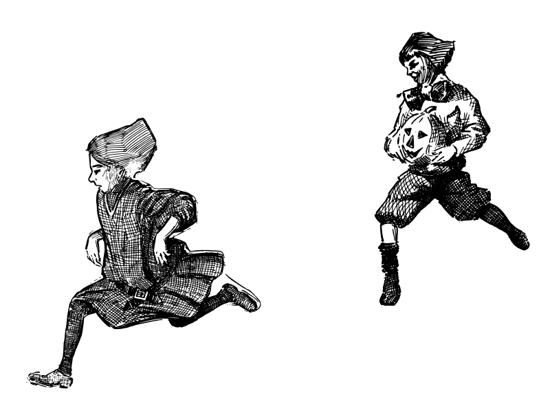 Boy Chases a Girl with a Jack-o-lantern