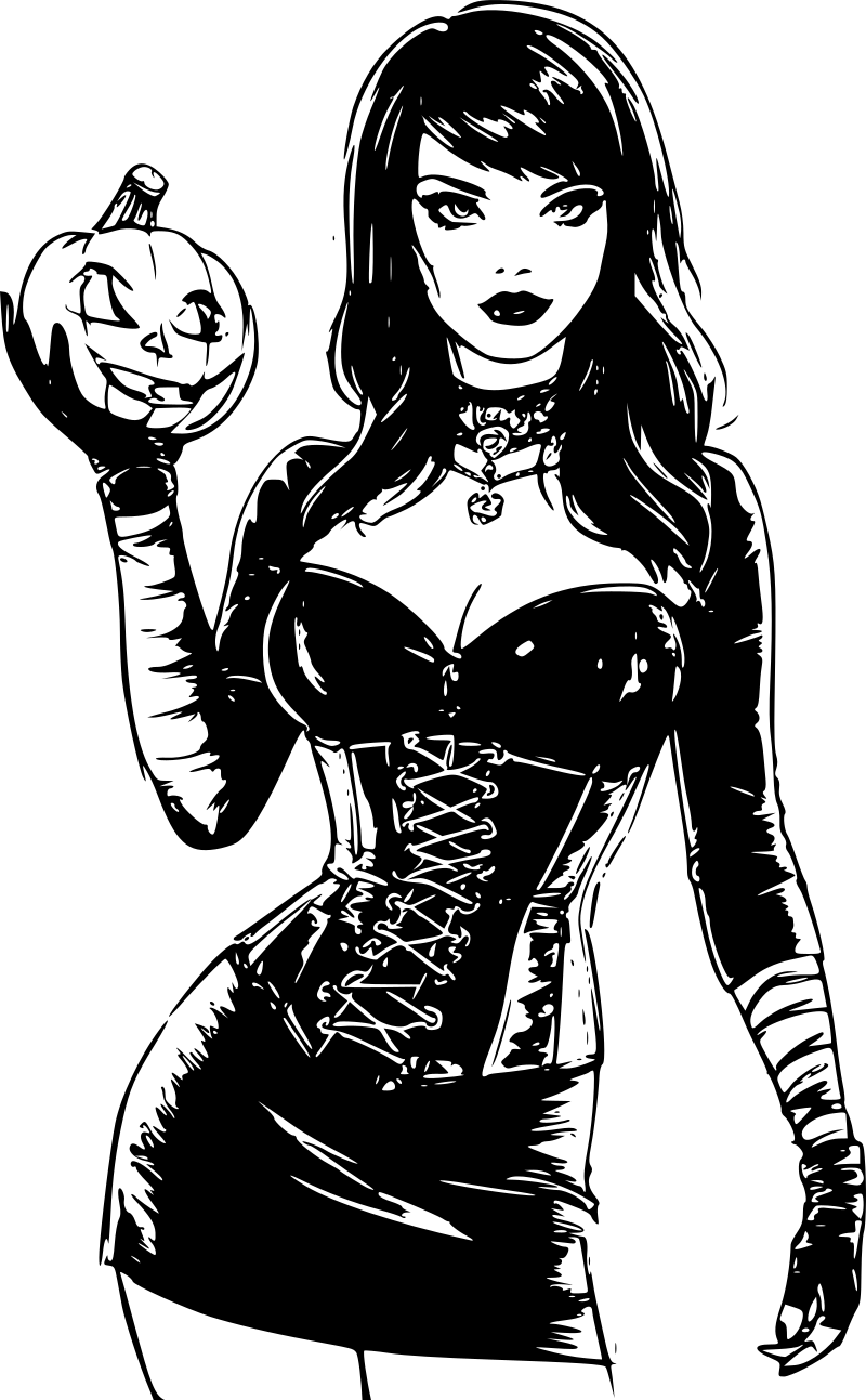 Goth woman with pumpkin