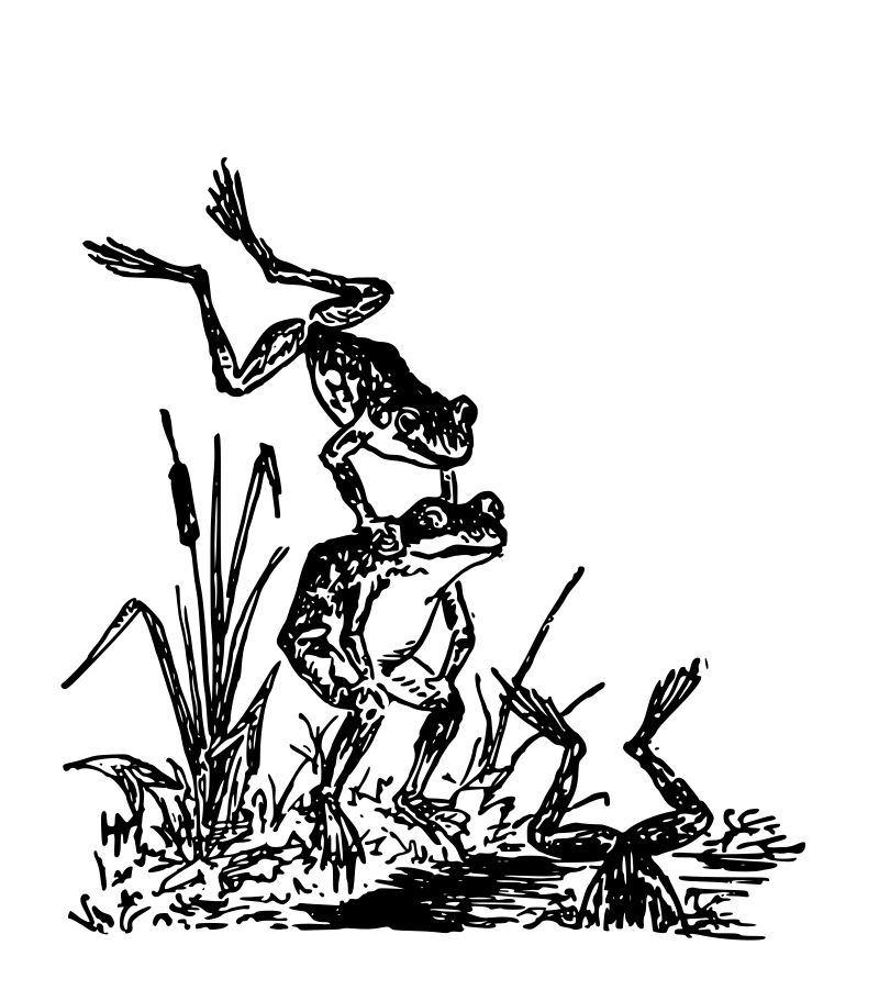 Three Frogs Playing Leap Frog