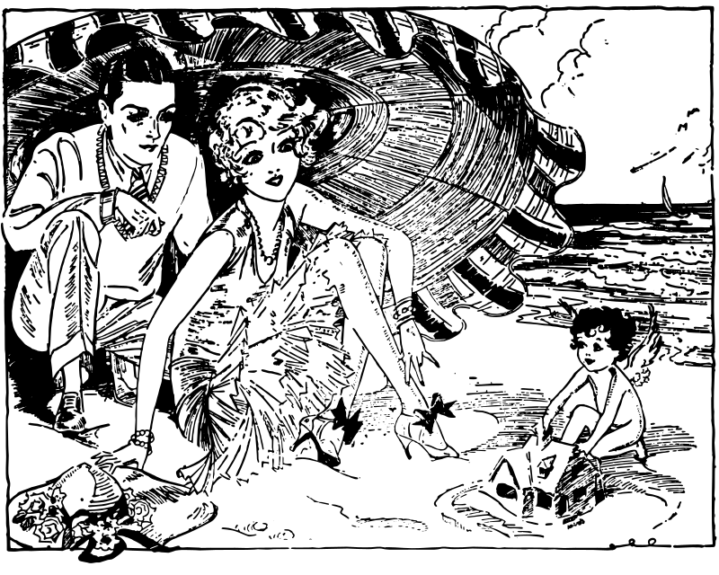 Beach Time Couple and Cherub Making a Sand House