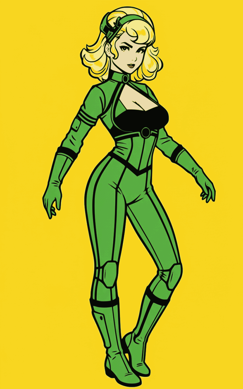 Retro Scifi Girl Blonde with Green Outfit