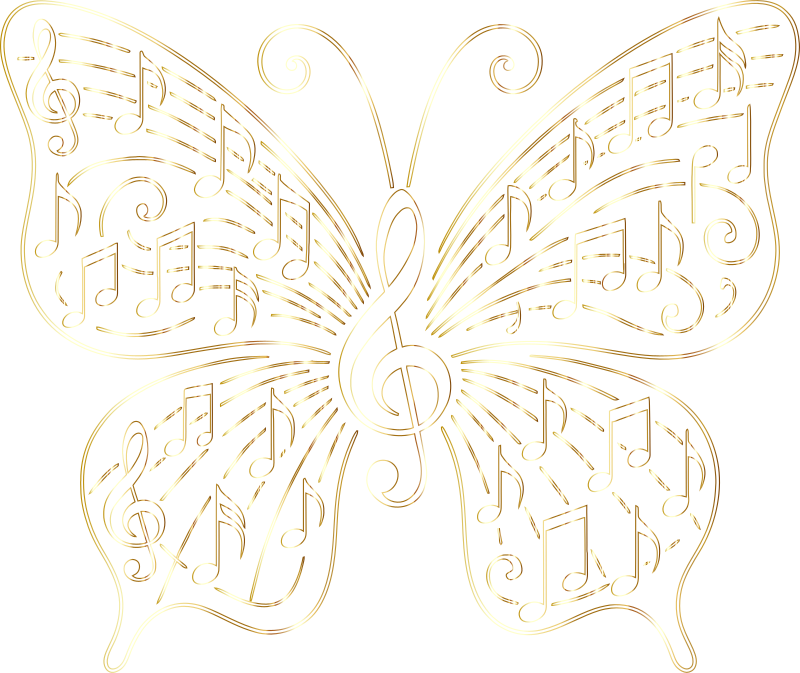 Music Butterfly Vectorized Line Art Gold No BG