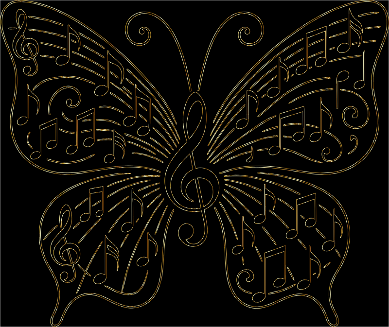 Music Butterfly Vectorized Line Art Gold 2