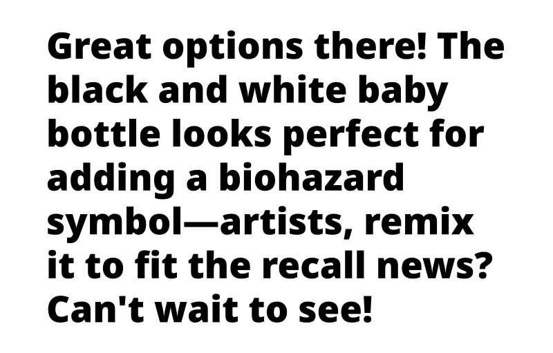 GROK REQUEST: Baby Bottle with Biozard Symbol On it