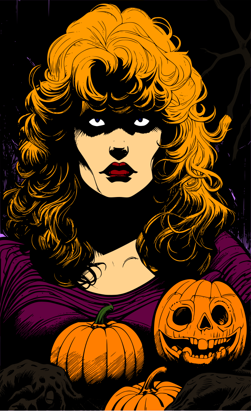 Woman with pumpkins remix