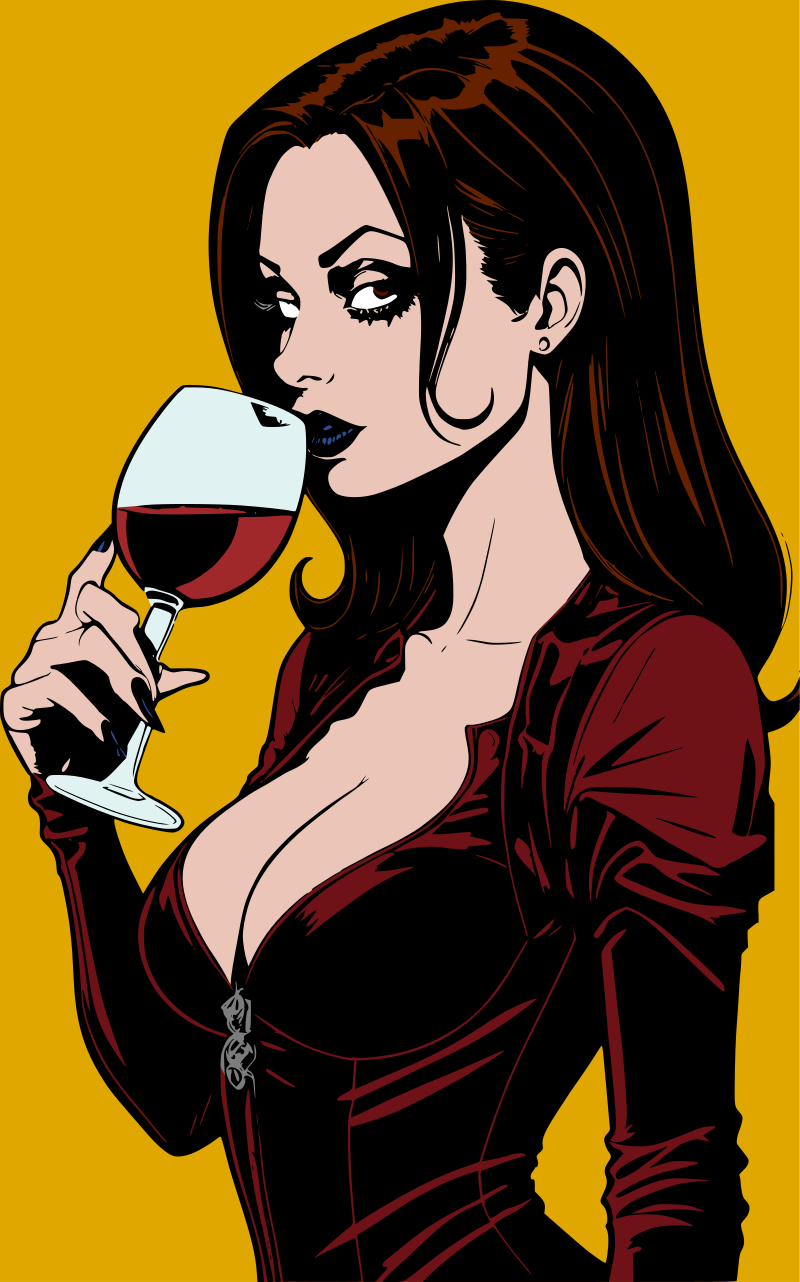 Goth woman drinking wine remix
