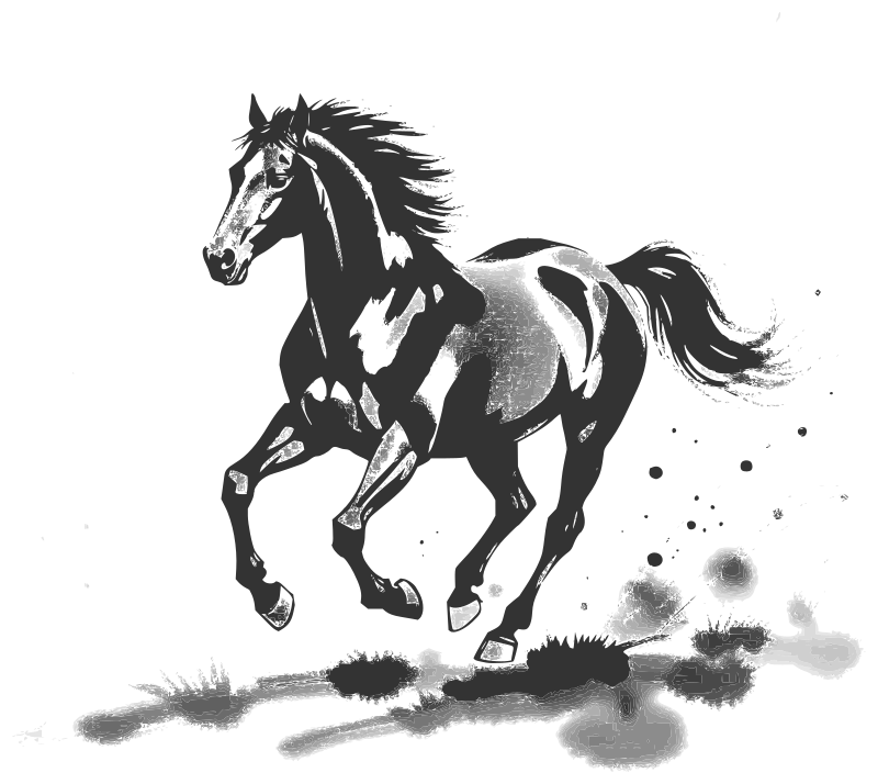 Running horse with terrain - grayscale