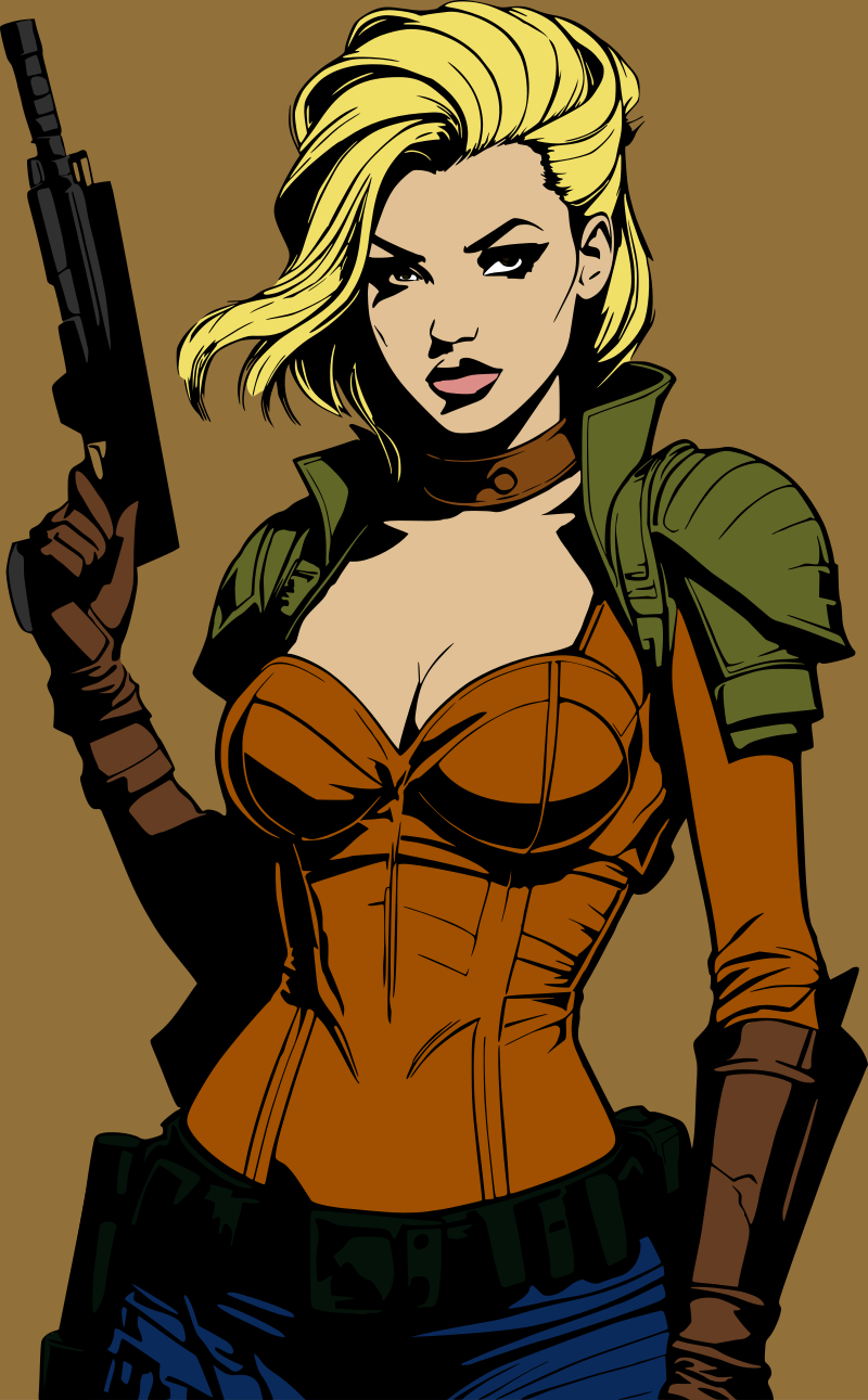 Post-apocalyptic woman with gun remix