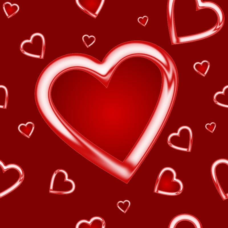 Red metallic heart frames on red background