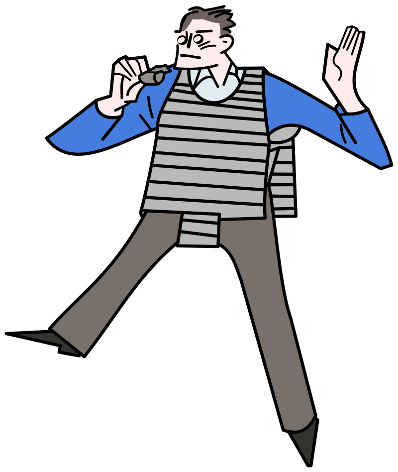 Sports Referee in Striped Padded West (Colorized)