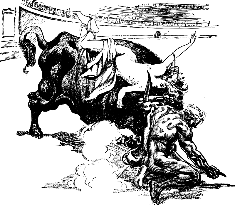 Man Wrestles a Bull with a Woman