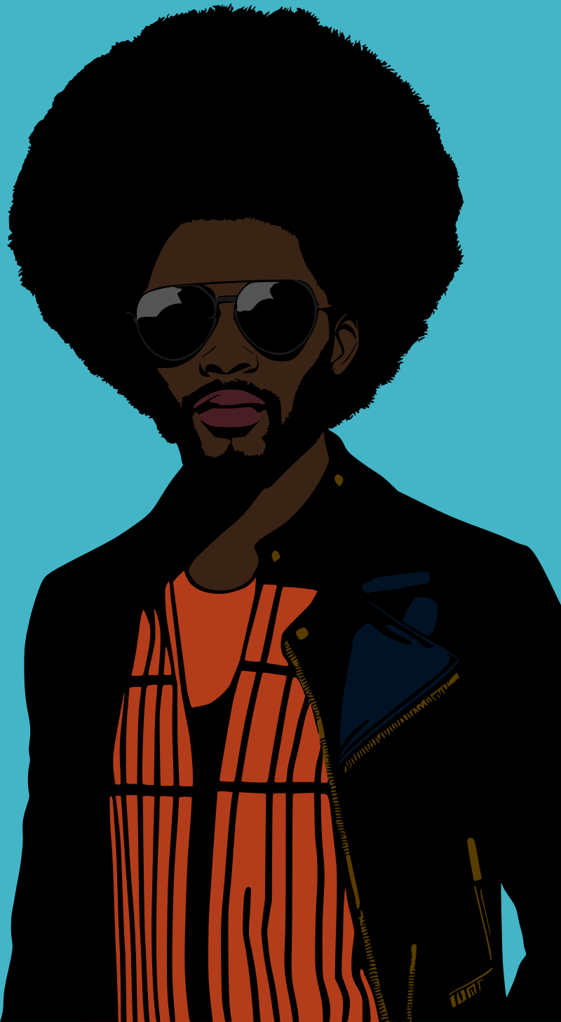 Man in afro, sunglasses and leather jacket remix