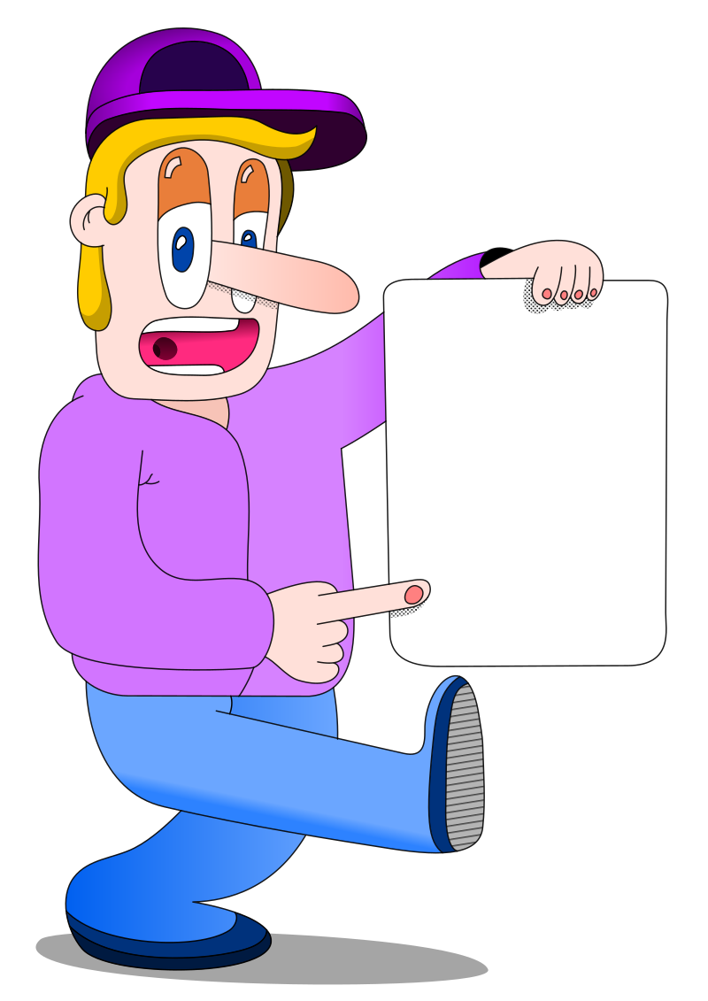 Character walking with sign