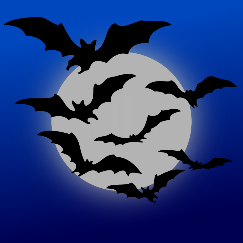 Flying bats in front of the full moon