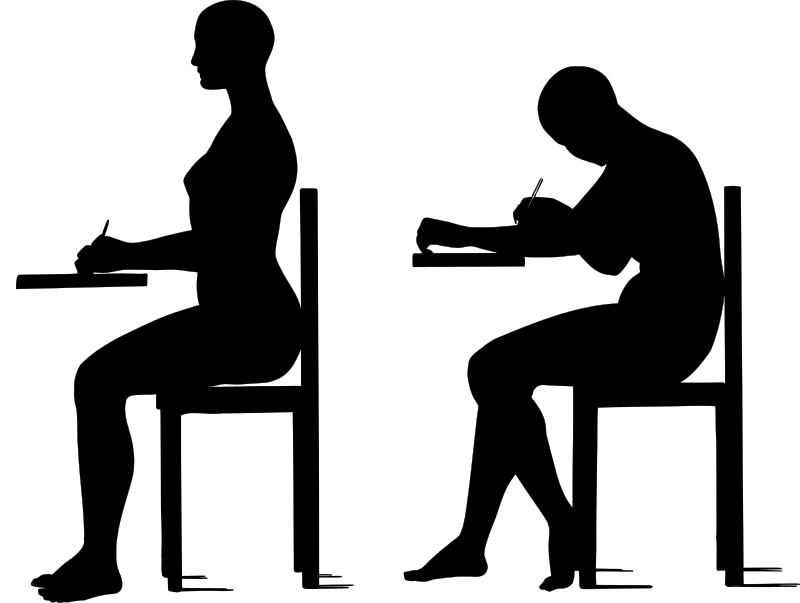 2 women sitting exams posture silhouette