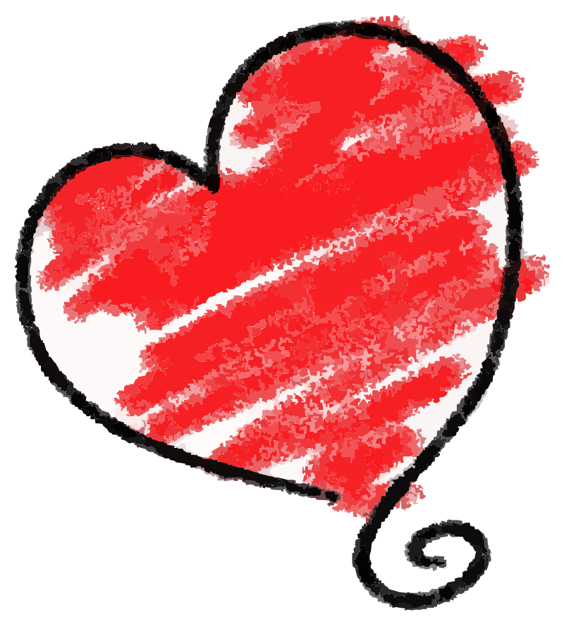 Sketched red love heart black outline and curly tail