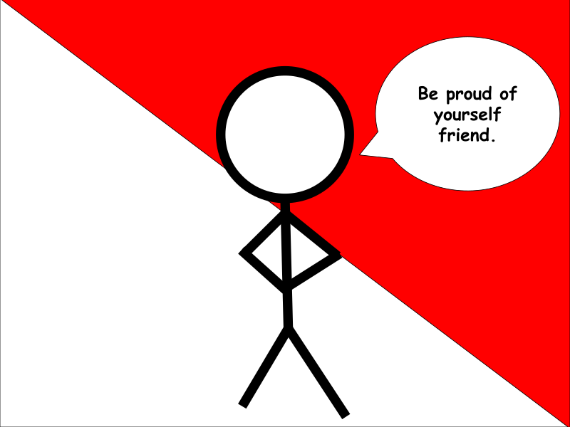 Motivational stickfigure gives uplifting words