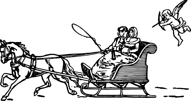 Cupid and couple in sleigh